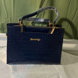 Elegant Burberry Navy Croc-Embossed Satchel